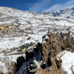winter view of dhankar village from monastery snow covered mountains
