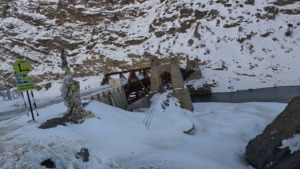 snow covered bridge on spiti river gateway to pin valley
