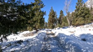 snow covered road sangla to chitkul in winters