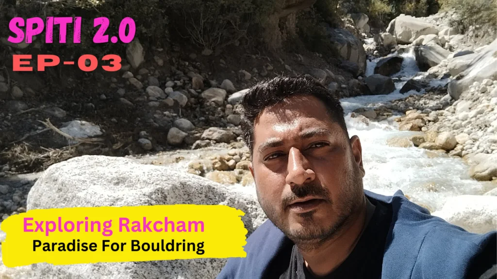 rakcham paradise for bouldering banner ajit brar sitting in front of waterfall