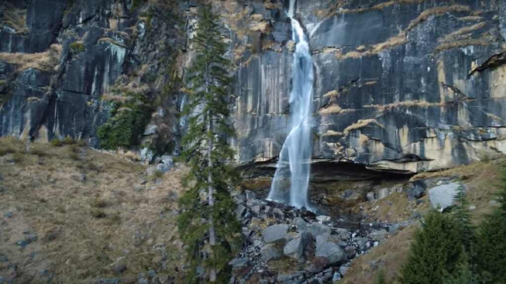 waterfall on a high mountain jogini water fall in manali