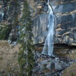 waterfall on a high mountain jogini water fall in manali