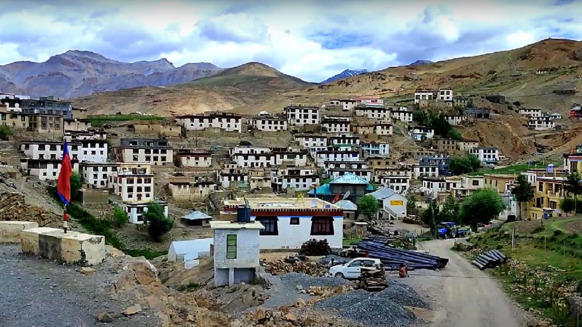 scenic view of kubber village stone houses in lahaul and spiti