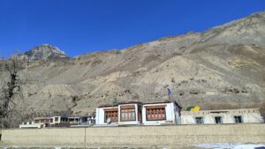 view of tabo caves on mountains in spiti valley