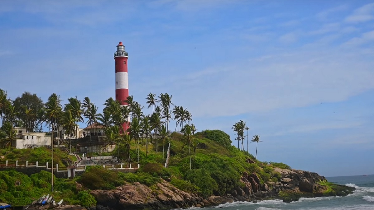 light house on on kovalam beach in kerala