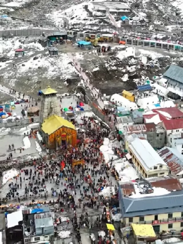 Ariel view of kedarnath famous chardham temple of lord shiva