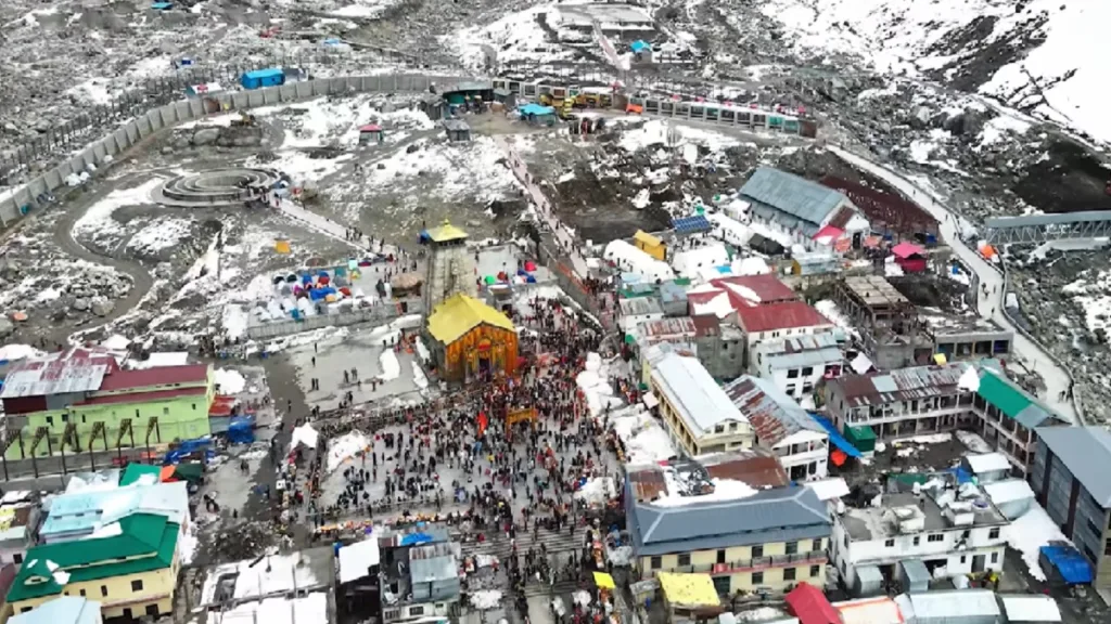 Ariel view of kedarnath famous chardham temple of lord shiva