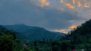 view of a beautiful sky and mountains from rajgarh