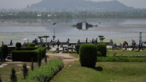scenic view of dal lake from mugal garden in srinagar