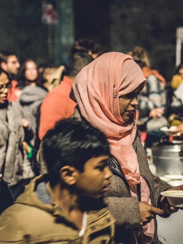 over crowded city woman children and vendors in himachal pradesh