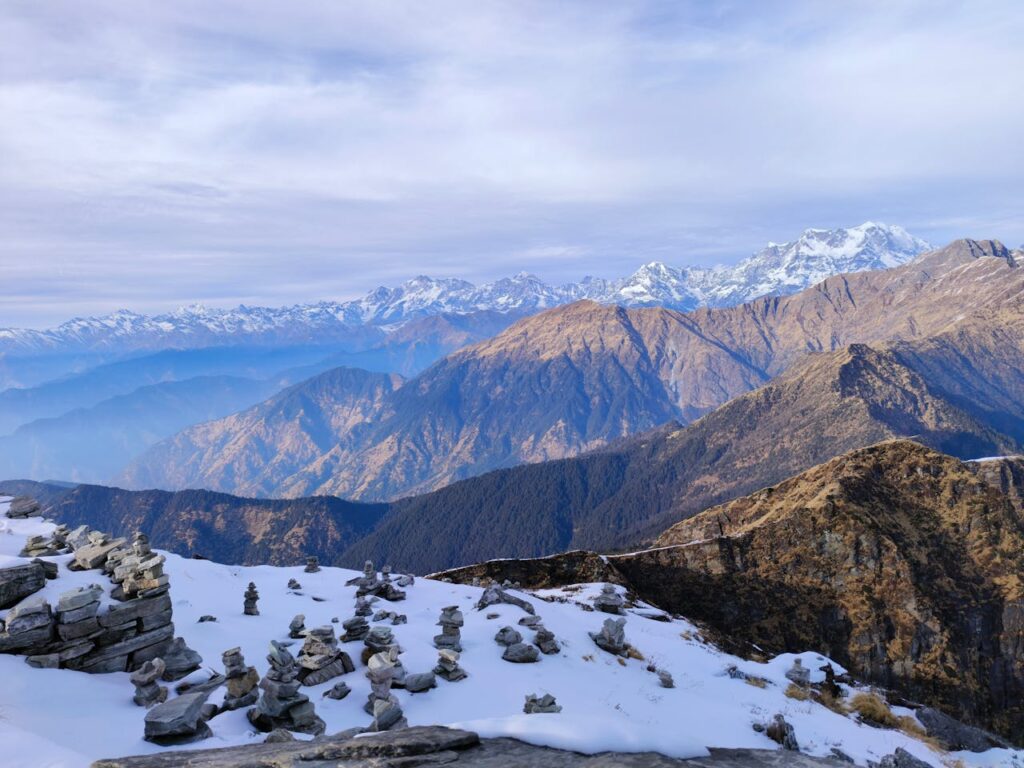 chopta in Uttarakhand Snow, mountains, blue sky, chopta