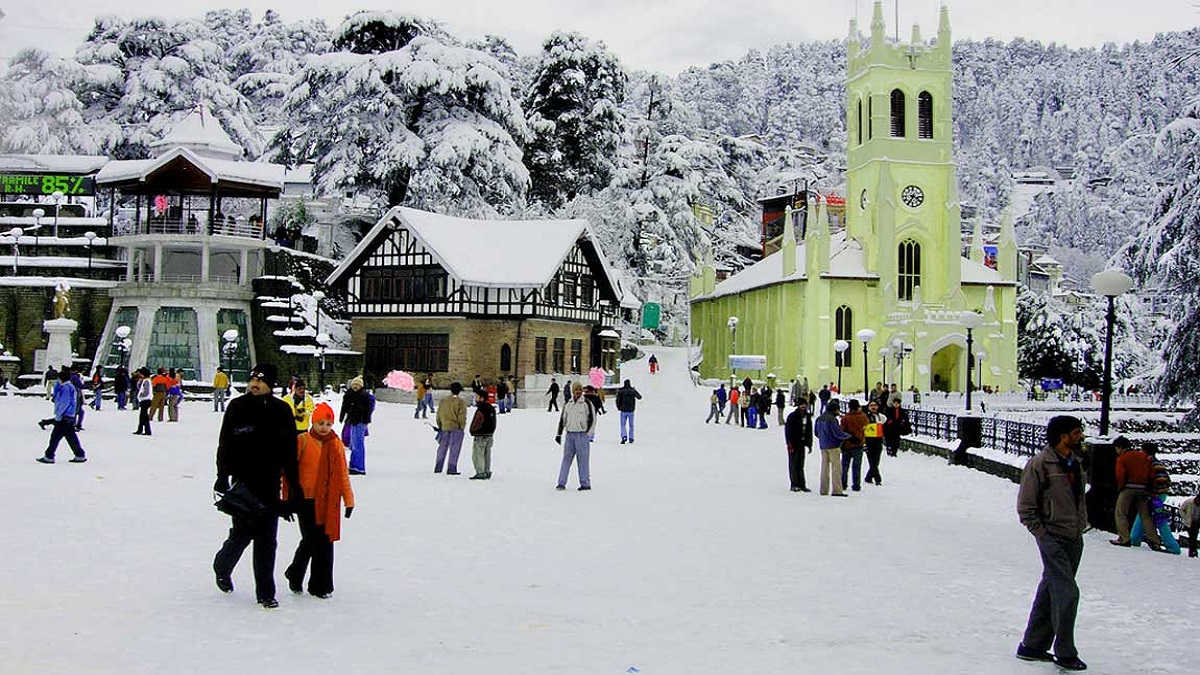 shimla and kufri in winters, snow covered mall road in shimla