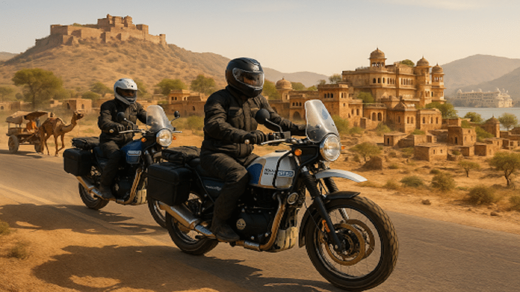 Winter Bike Ride in Rajasthan Desert, bike rider in rajasthan