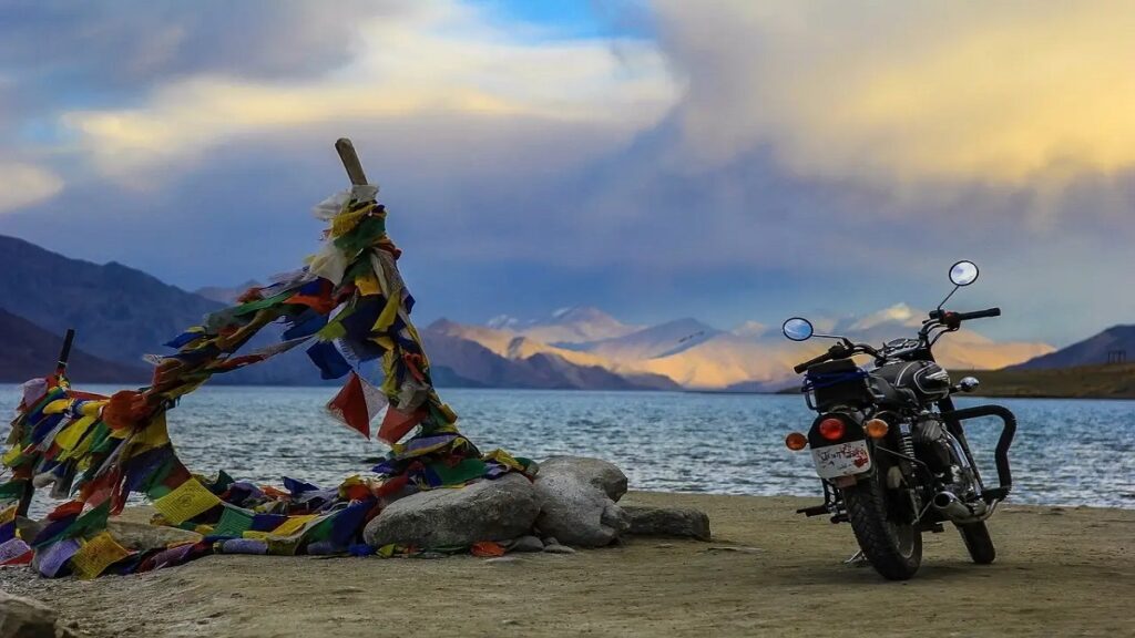 pangong lake, royal enfield, leh ladakh bike ride, evening lview of pengong